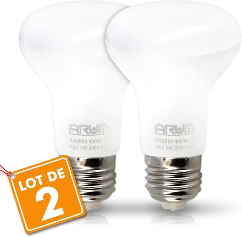 Eclairage Design - Set aus 2 Spot-LED-Lampen R63 E27 9W Eq 60W Farbtemperatur: Warmweiß 2700K