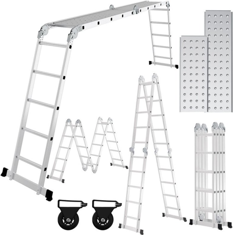 Thumbnail - Swanew Aluminium Multifunktionsleiter 4x5 582cm bis 150kg belastbar Verstellbar, Gelenkleiter Klappleiter Stehleiter Alu...