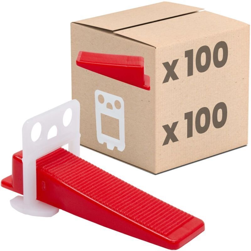 Fliesenverlegesystem, Montagehilfe-Set, Fliesenlegerwerkzeug – 1-mm-Set: 200 Teile, 100 Leisten + 100 Keile