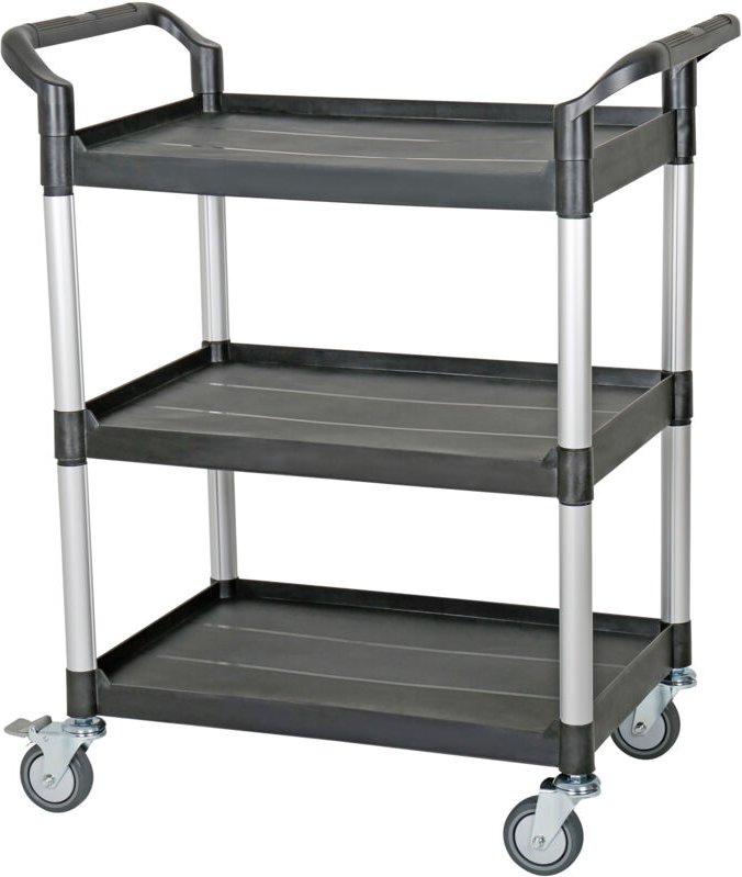 STIER Servierwagen, mit 3 Etagen, Schiebegriffe auf beiden Seiten, LxBxH 850x480x1000 mm, Tragkraft 150 kg, 4 Lenkrollen...