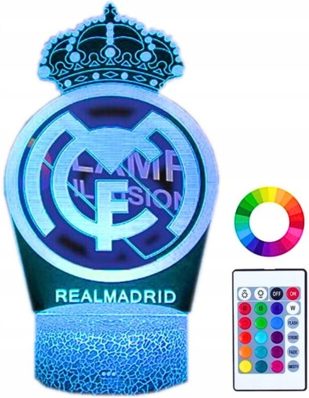 Real Madrid Wappen Logo Nachtlicht für Kinder 16 LED 3D + Fernbedienung