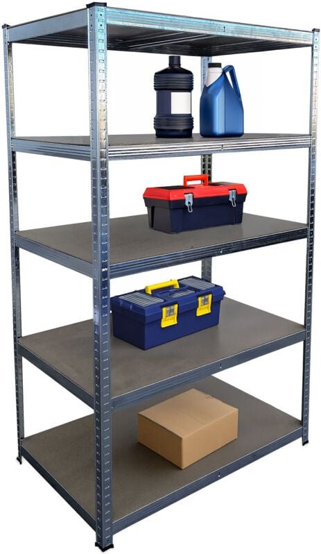 Relaxdays Schwerlastregal, HxBxT 180x100x60 cm, Traglast 1250 kg, 5 MDF-Ebenen, Lagerregal Keller, zum Stecken, silbr