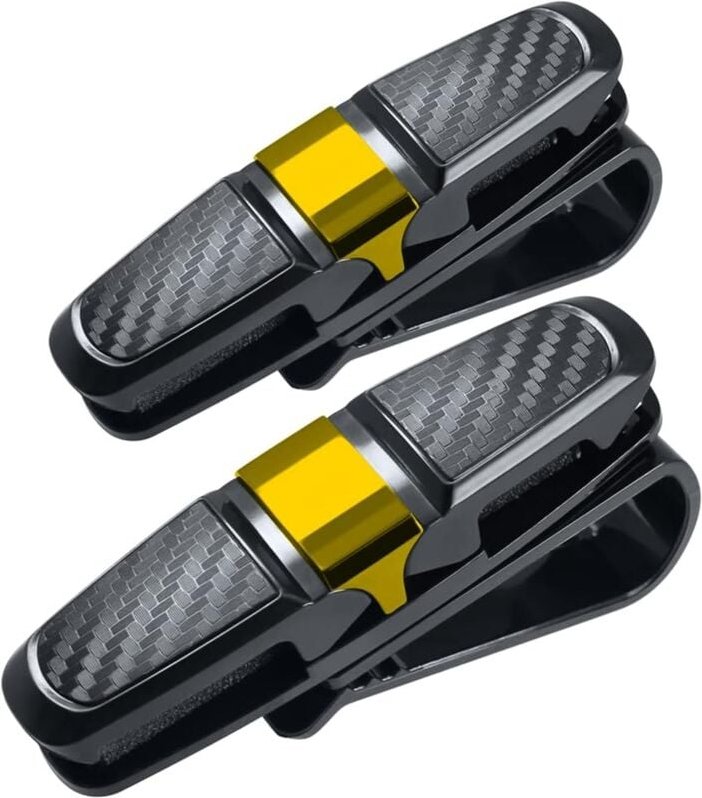 Set mit 2 Auto-Sonnenblenden-Brillenclips, Auto-Sonnenbrillen-Organizer-Halter, Ticket-Karte – Schwarz + Gold