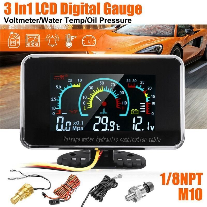 3 In1 LCD Car Digitalanzeige Voltmeter / ÖLdruck / Wassertemperatur 12-24V Universal