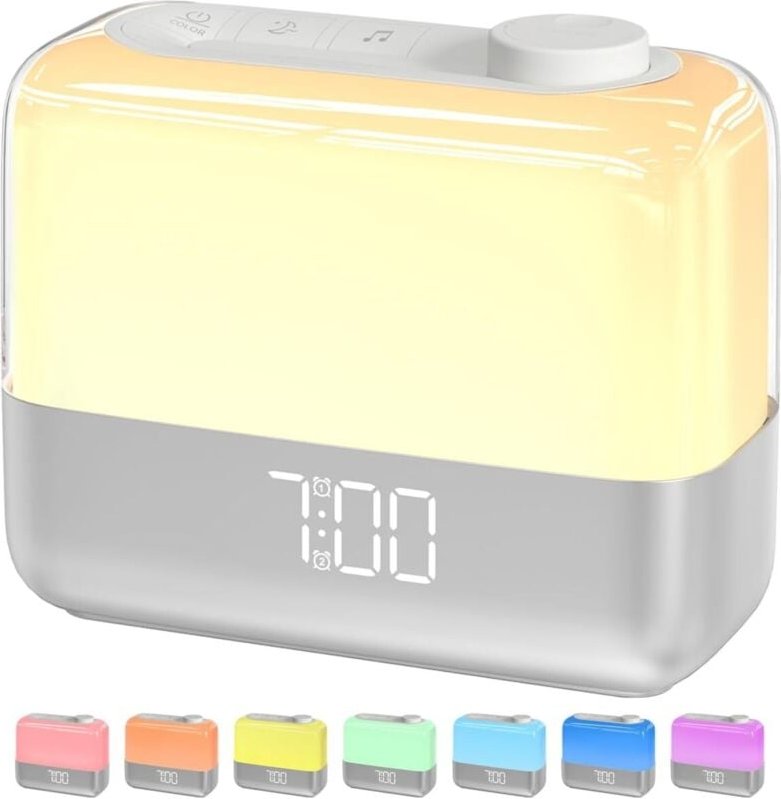 Lichtwecker mit Sonnenaufgangs-Simulation - Weckt mit 5 Naturgeräuschen & 7 LED-Farben - Berührungsempfindliche Nachttis...
