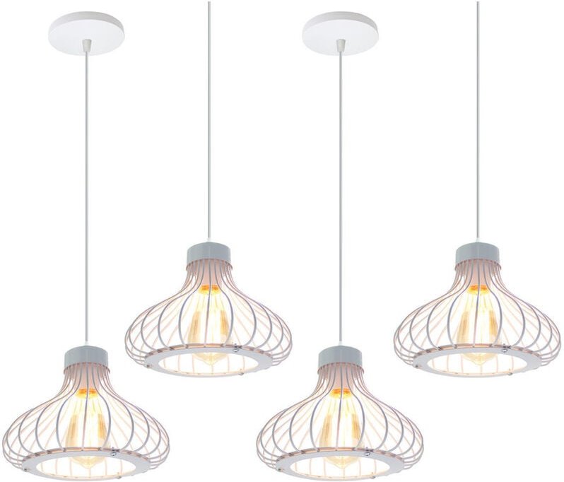 4er Pendelleuchte 1 Flammig Hängelampe im Industri Stil Kronleuchter mit Ø23cm Kürbis Käfig aus MetAlles für Wohnzimmer ...