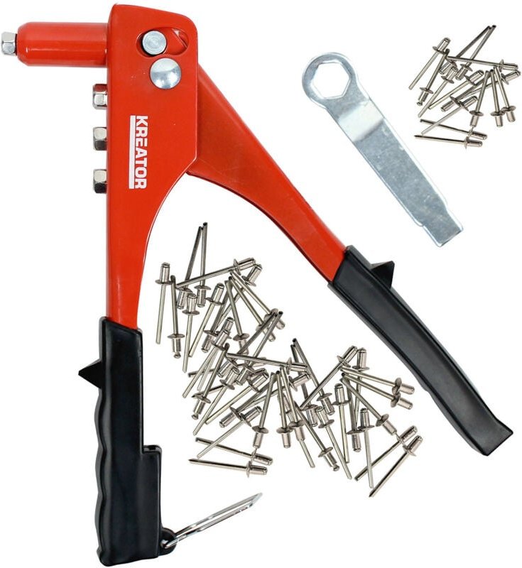 Nietzange und Sortiment mit 60 Nieten Kreator