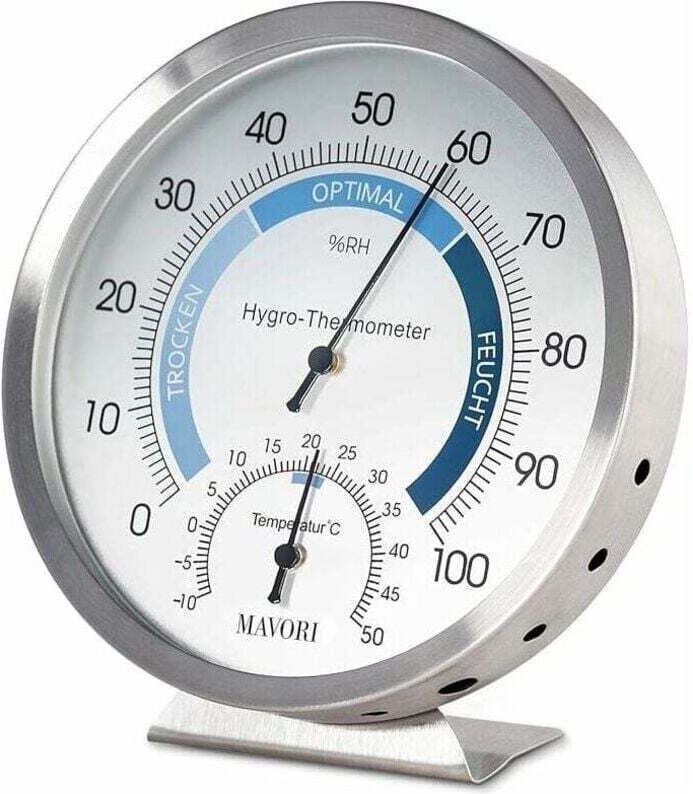 XVX - Hygrometer Analoges Innenthermometer - Hochwertiges Feuchtigkeitsmessgerät und Raumthermometer aus Edelstahl,