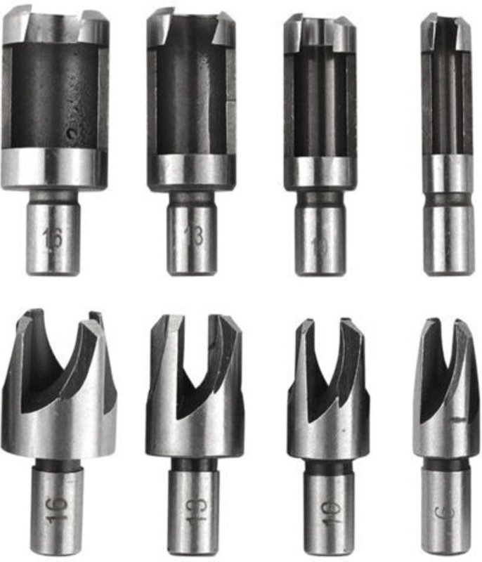 8 Stück Holzbohrer-Set, Dübelbohrer Holz 6 mm/10 mm/13 mm/16 mm, Kohlenstoffstahl Holz Plug Bohrer für die Holzbearbeitu...