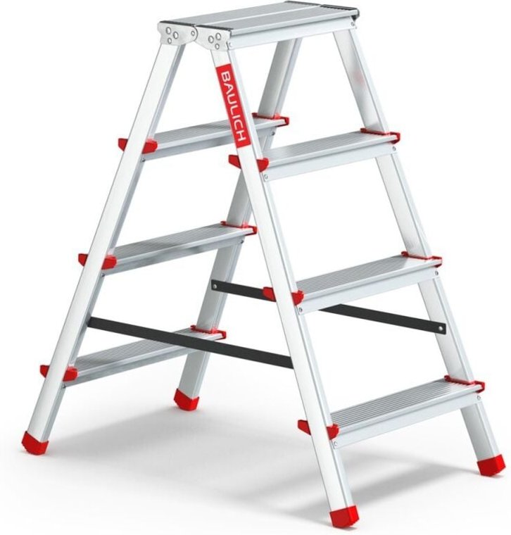 HOME Leiter 2x4 aus Aluminium, doppelseitig, 4 Stufen, 125 kg Tragfähigkeit