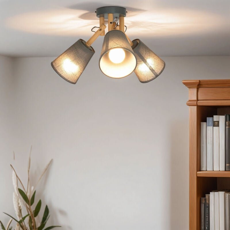 Thumbnail - Licht-erlebnisse - Deckenlampe 3-flammig E27 Skandinavisch aus Stoff Holz b: 42 cm Deckenleuchte