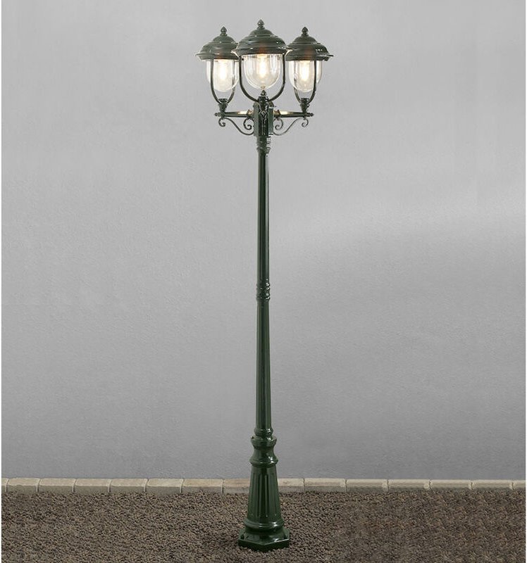 LED Straßenlaterne Kandelaber im Landhausstil, 3 flammig, grün, Höhe 218cm