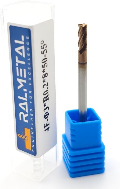 Radialfräser aus Vollhartmetall 3 x R0,2 x 3D x 50 mm 55 HRC