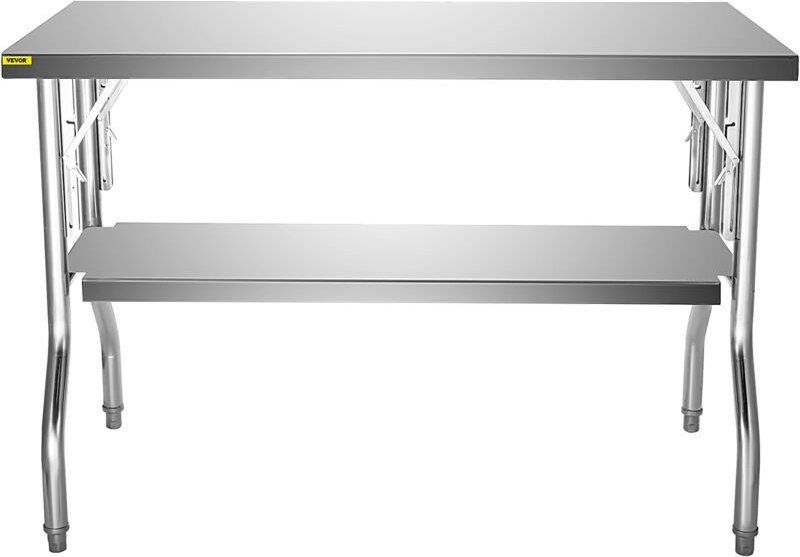 VEVOR Kommerzieller Arbeitstisch, 48 x 30 Zoll, klappbarer kommerzieller Vorbereitungstisch, Doppelregal-Klapptisch aus ...