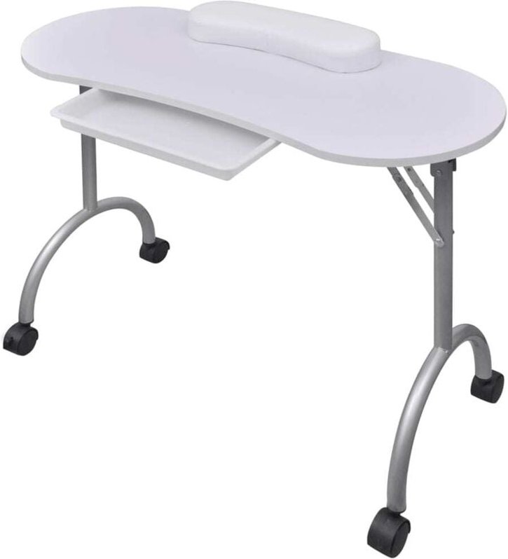 Klappbarer Maniküre-Tisch mit Rollen Weiß
