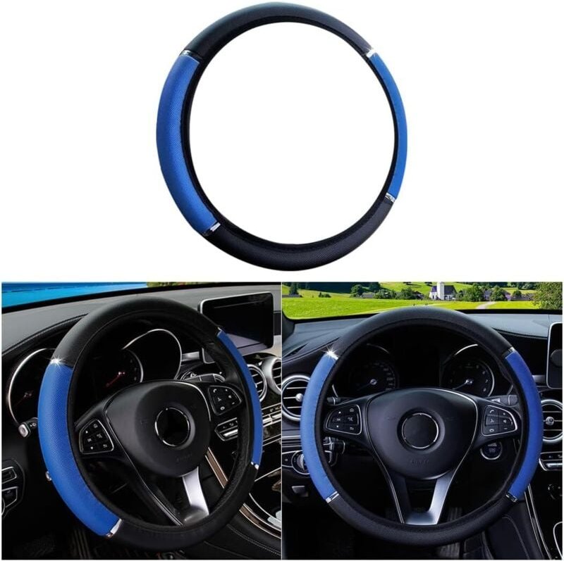 Sjqka - Wasserdichter, dehnbarer Autolenkradbezug aus Leder, rutschfest, Durchmesser 37–38 cm, universelles Lenkradzubeh...