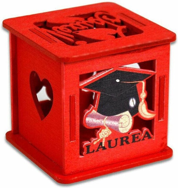 Trade Shop Traesio - Trade Shop - Rote Holzwürfelbox mit Deckel für Konfetti-Geschenke zum Schulabschluss -