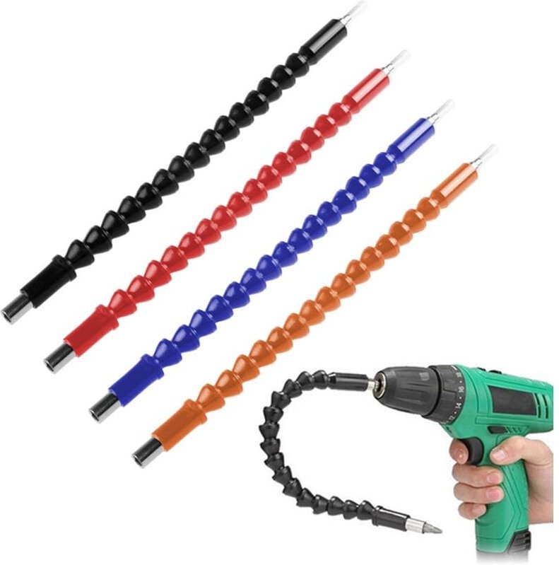 Ersandy - 4-teiliges flexibles Schraubendreher-Bohrer-Verlängerungsset, 11,5 Zoll, Universalanschluss, Schwarz, Rot, Bla...