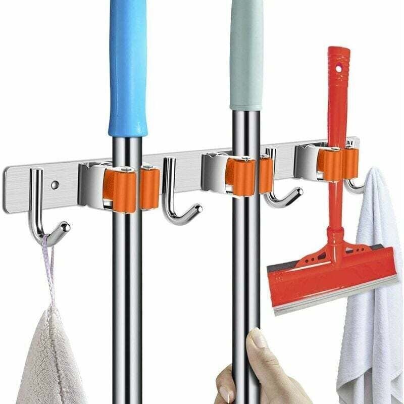 Nazalus-Hot Sale-Gerätehalter, Mopp- und Besenhalter, Wandmontierter Besenhalter mit Haken zum Aufhängen, Edelstahl, Sel...