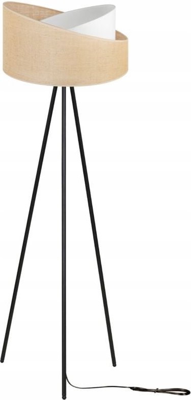 Stehlampe, Dreibein, Metall, Lampenschirm, Jute, 45 cm