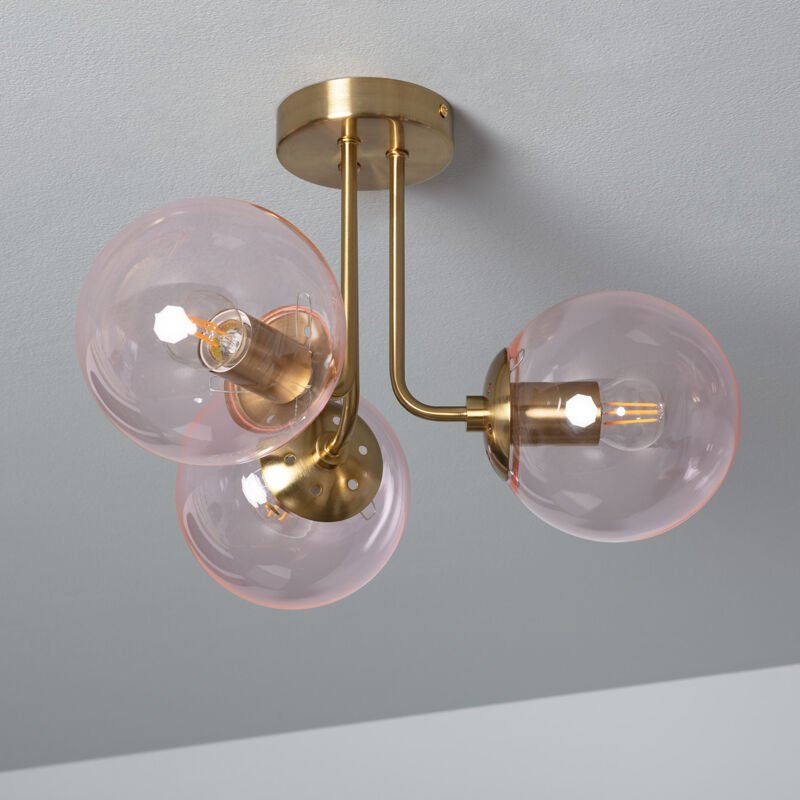 Deckenleuchte Metall und Glas Moonlight Brass 3 Strahler Rosa