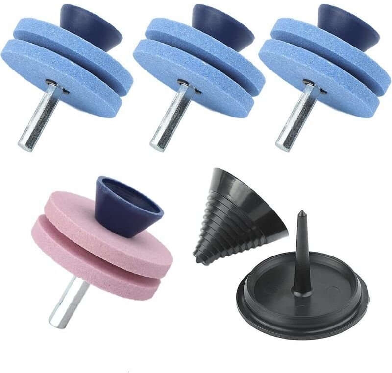 4-teiliger, doppellagiger Schleifstein für Rasenmäher, Bohrerklingenschärfer mit Klingenauswuchtung für Bohrmaschinen