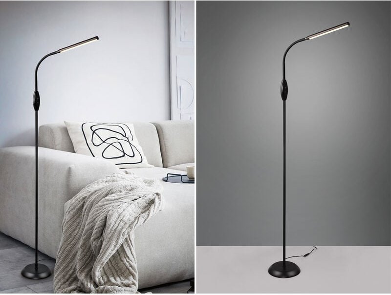 Reality Leuchten - Dimmbare led Stehleuchte toro Schwanenhals, Schwarz, Höhe 145cm