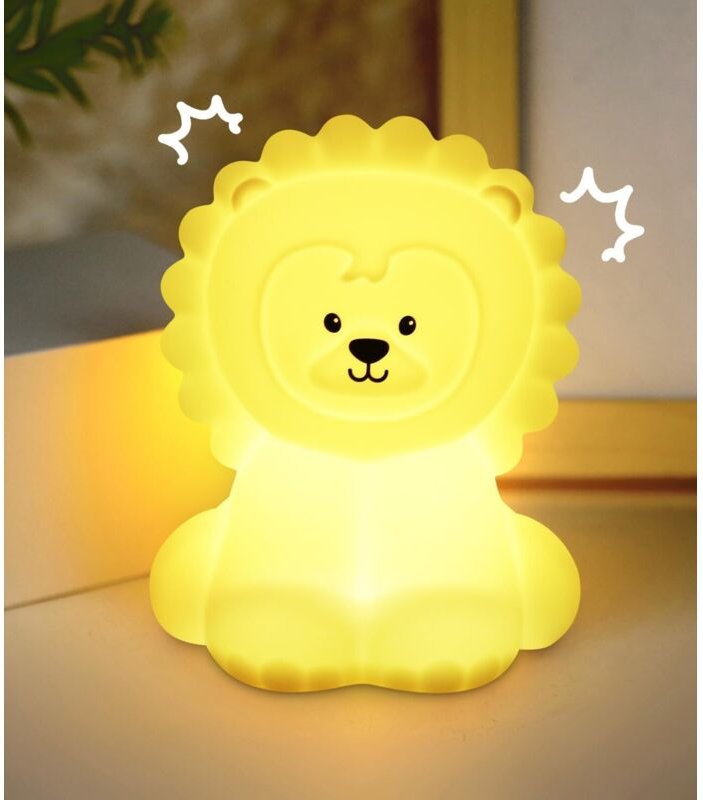 Silikon-Löwen-Nachtlicht – 9 Farben, per Berührung dimmbar, wiederaufladbar, Kinderzimmerdekoration