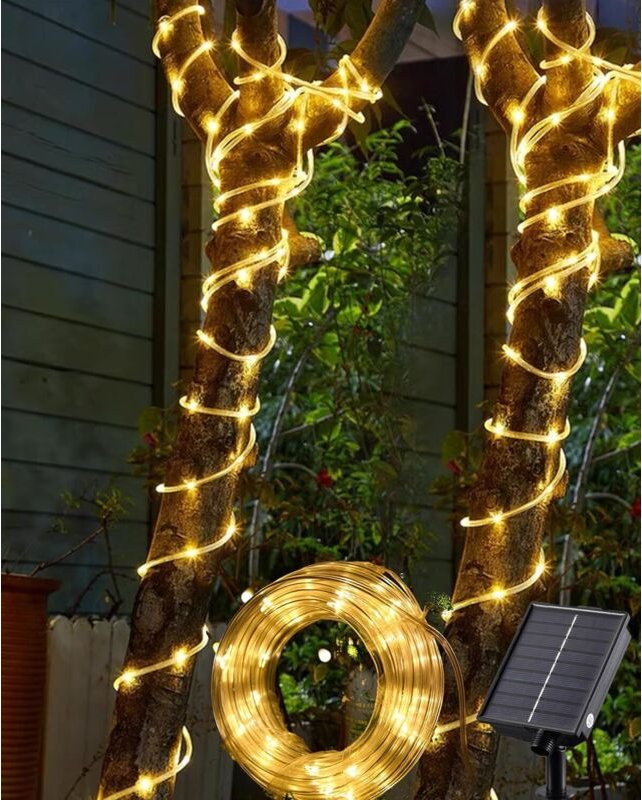 Solar-Lichterkette für den Außenbereich, 10 m, 100 LEDs, 8 Modi, wasserdicht, Dekoration für Garten, Terrasse, Patio (Wa...