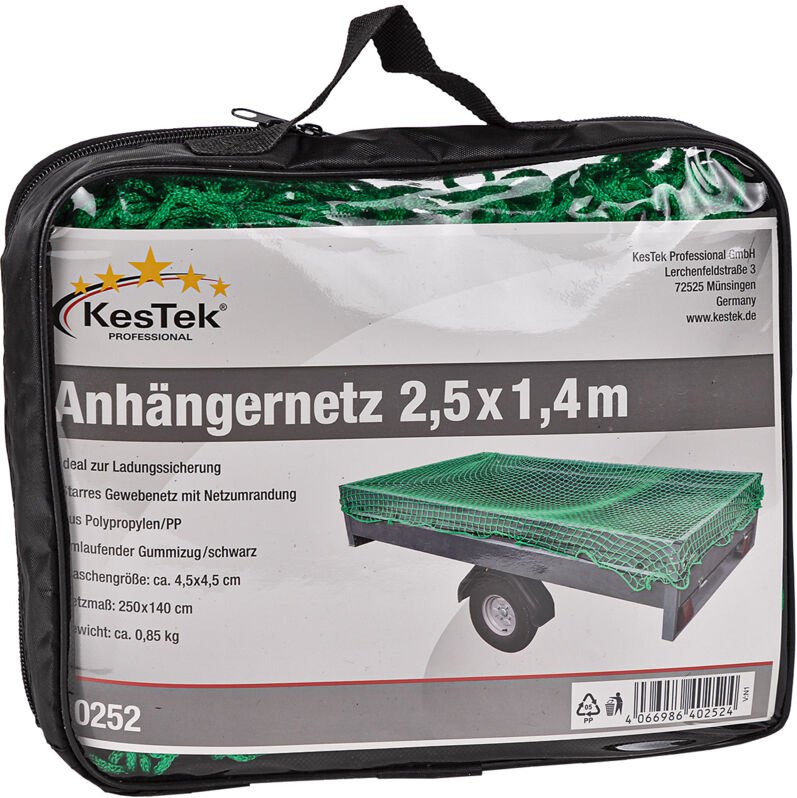 Kestek - Anhängernetz Gepäcknetz Abdecknetz 1,4 x 2,5 m grün zur Ladungssicherung