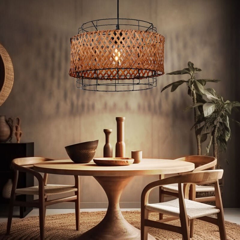 Thumbnail - Hängelampe Bambus Esstisch Boho Style Pendelleuchte Bambus 1 flammig, Drahtgeflecht, 1x E27 led warmweiß, DxH 35x120 cm