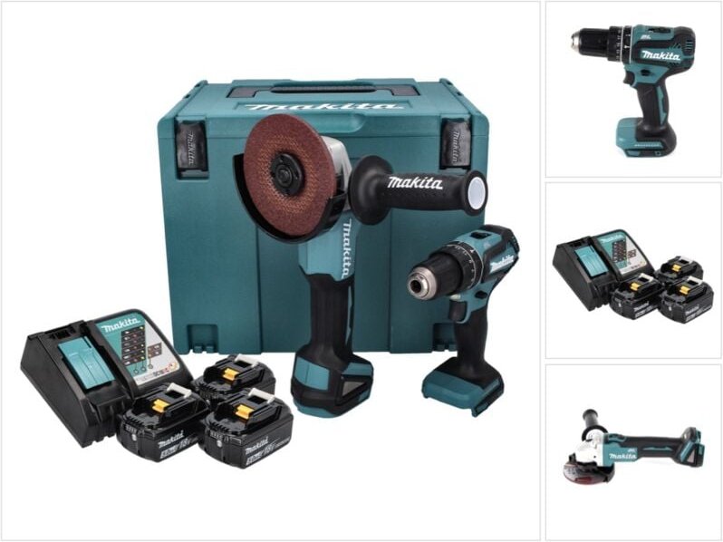Makita - dlx 2334 j Akku Kombo Kit 18 v mit dhp 485 50 Nm Brushless + dga 504 125 mm Brushless + 3x Akku 3,0 Ah + Ladege...