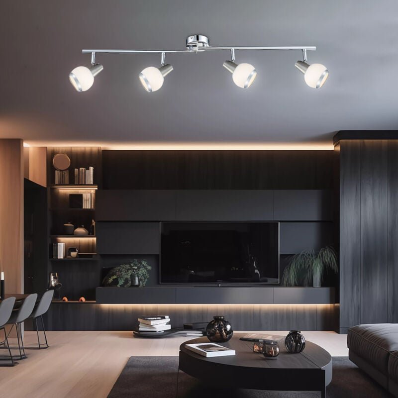 Thumbnail - Deckenlampe Deckenleuchte Spotleuchte Wohnzimmerlampe Esszimmerleuchte, 4 Flammig Spots beweglich, Chrom Glas Nickel mat...