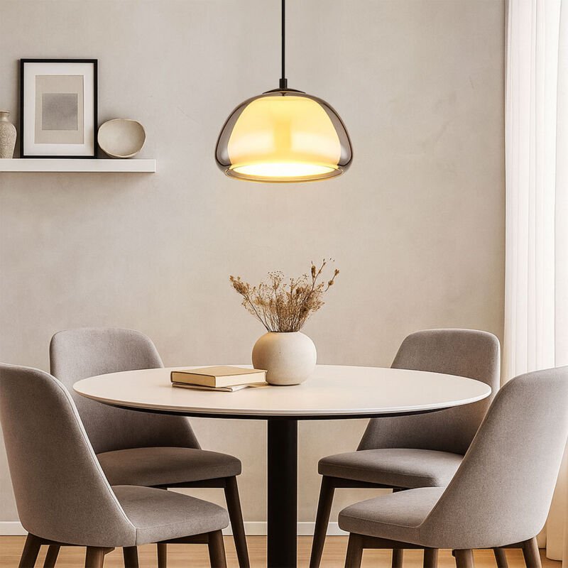 Hängeleuchte Glas rauch opal Pendelleuchte Esszimmer Wohnzimmerlampe Hängelampe, Retro, Metall, E14 Fassung, DxH 25x120 ...