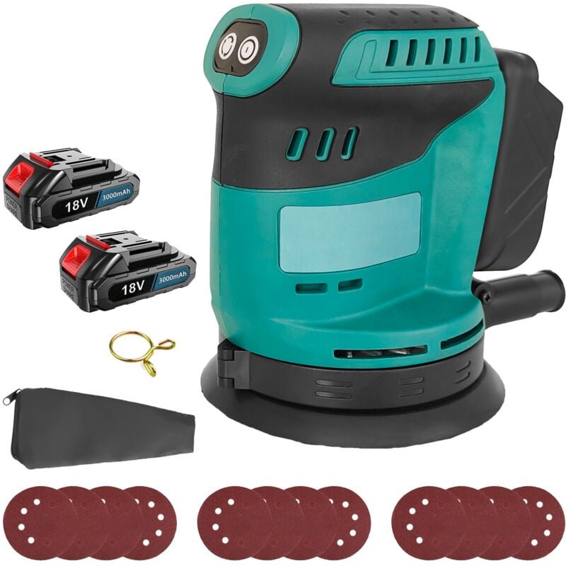 Akku-Exzenterschleifer ohne Bürsten, 3 Geschwindigkeiten, Handschleifer, 18 v, 5 Zoll Staubbeutel, 12-teilige Scheibenma...