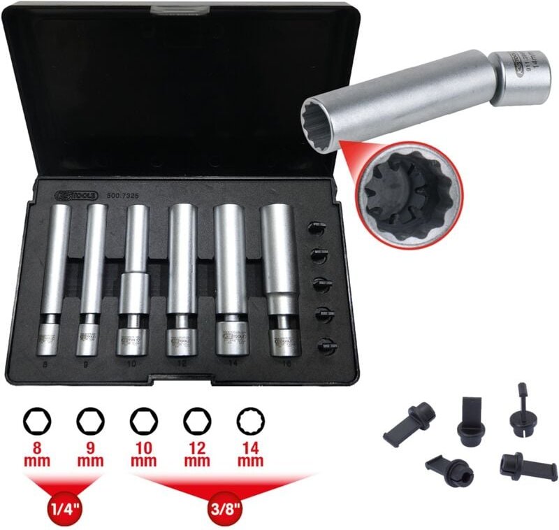 Ks Tools 1/4 + 3/8 Spezial-Glüh- und Zündkerzen-Stecknuss-Satz mit Gelenk, 11-tlg
