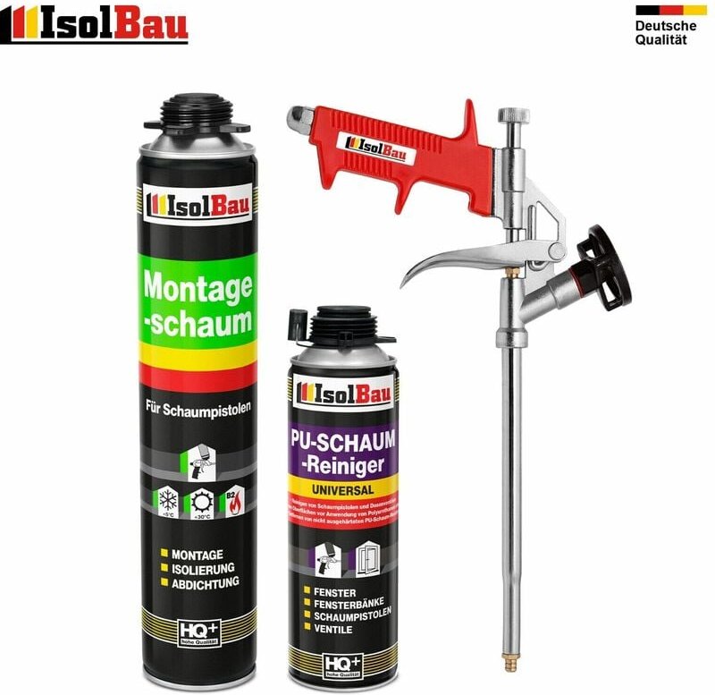 Isolbau - Pistolenschaum 1 x 750 ml + 1 Metall Schaumpistole + 1 Reiniger Montageschaum