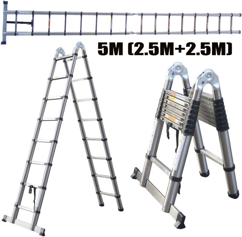16.5ft 5m Teleskopleiter EN131 aus Hochwertigem Edelstahl, Soft-Close-System