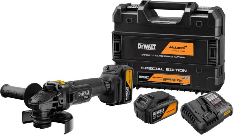 DeWALT Akku-Winkelschleifer x McLaren F1 Team DCG45MP2T, 125mm, 18 V 2x 5,0 Ah und Ladegerät in TSTAK