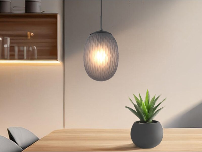 Kleine led Pendelleuchte mit Rauchglas Lampenschirm oval, ø 17cm