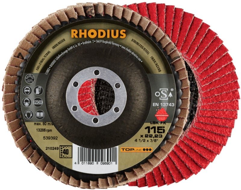 Rhodius - lsk fk, 10 Stück, 115 mm, Korn 40, Fächerschleifscheibe