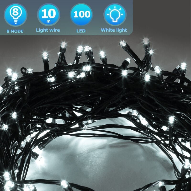 Thumbnail - Swanew 10M 100 led Lichterkette für Weihnachtsbaum, Kaltweiße dunkelgrün Kupferdraht mit 8 Programmen LEDs für innen und...