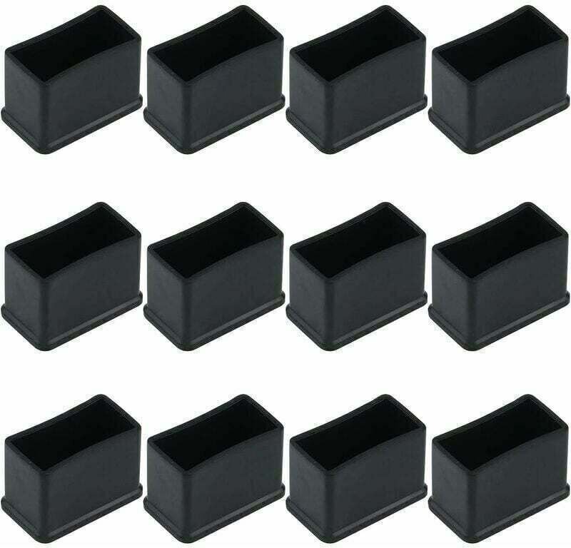 Set mit 12 rechteckigen Gummifilz-Schutzkappen für Tisch- oder Stuhlbeine - Schwarz, 15 x 30 mm.