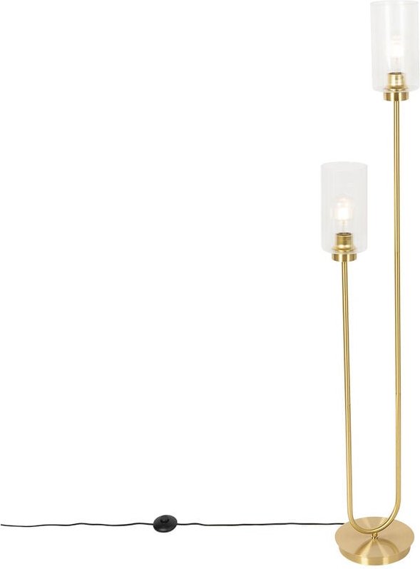 Art-Deco-Stehlampe Gold mit Glas 2-flammig - Laura