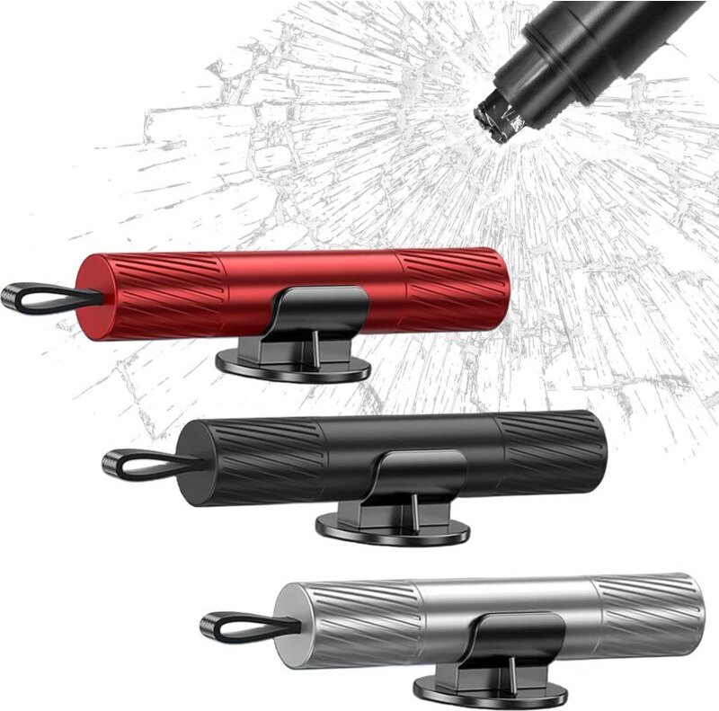 Kfz-Sicherheitshammer mit integriertem Sicherheitsgurtschneider, 2-in-1-Sicherheitshammer (3-teilig), federbelasteter Fe...