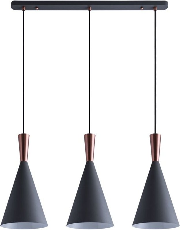 Pendelleuchte Hängelampe Esszimmer Esstischlampe 1,5m Textilkabel KürzbarØ18,5cm Grau-Kupfer, 3-flammig - Paco Home