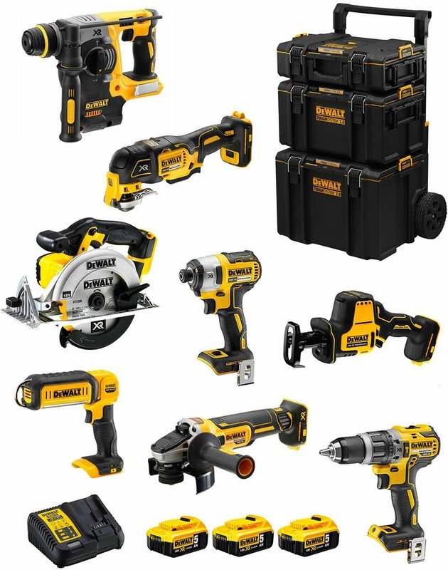 Dewalt - Kit DWK802 (DCD796 + DCH273 + DCG405 + DCF887 + DCS355 + DCS369 + DCS391 + DCL050 + 3 x 5,0 Ah + DCB115 + 3en1 ...
