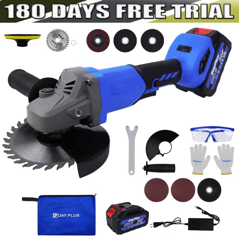 Akku-Winkelschleifer 115mm 21V Schruppscheibe mit Akku und Ladegerät und Zubehör