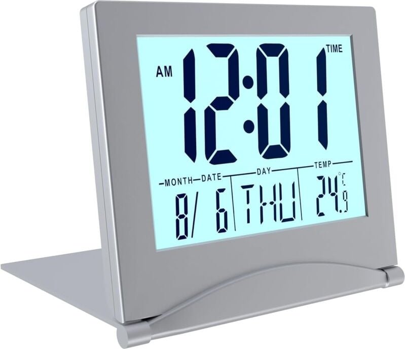 Réveil Numérique Pliable lcd Horloge Digitale avec Rétro-éclairage - Alarme Réveil de Table avec Indication du Jour, Dat...