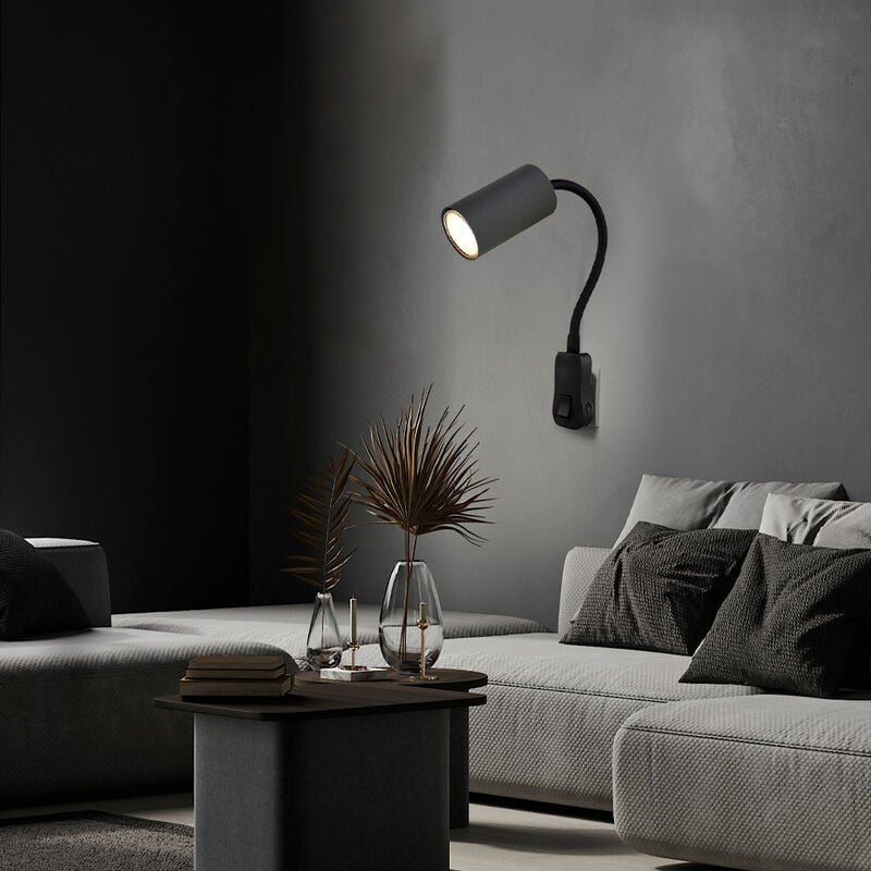 Steckdosenlampe Steckerleuchte GU10 mit Schalter Küche Steckdosenleuchte schwarz mit schwenkbarem Spot, Schwanenhals, GU...